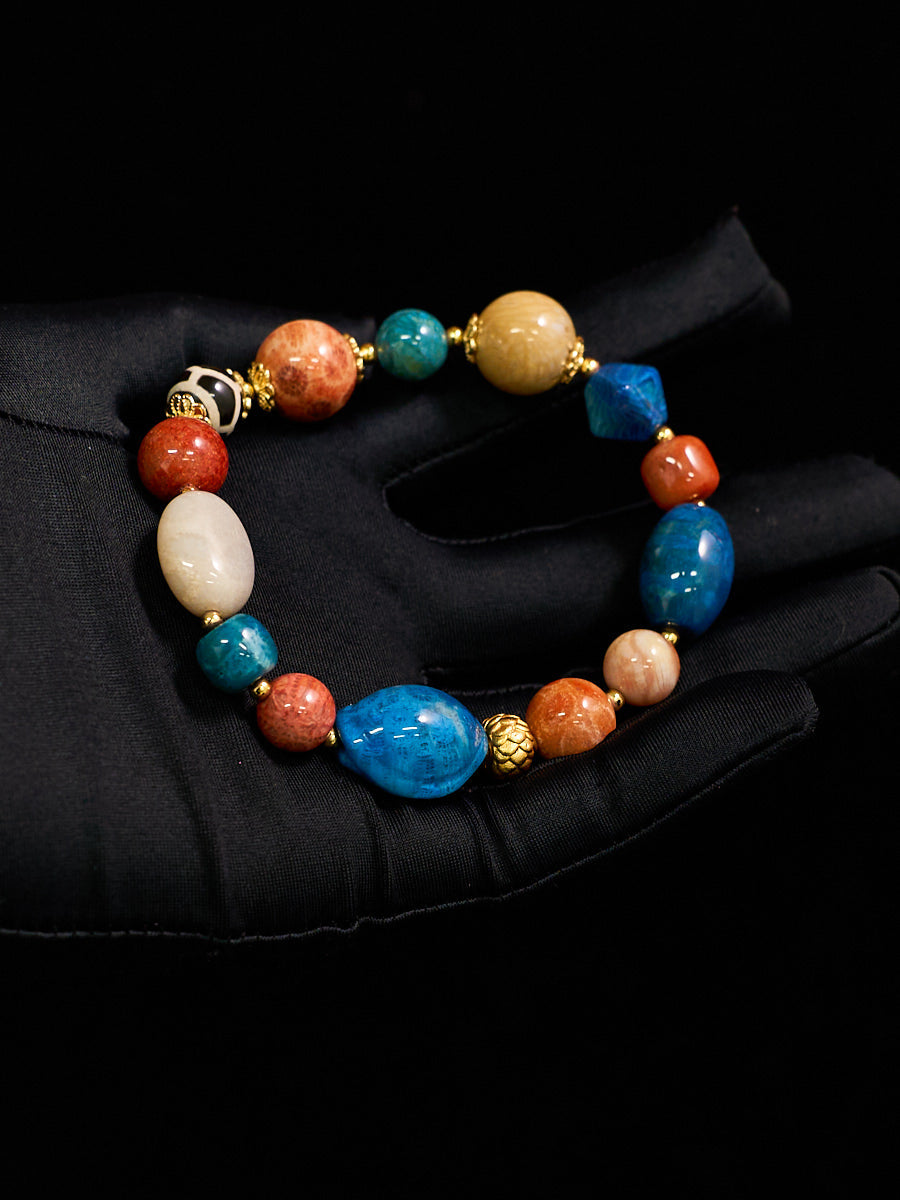 Agatized Coral & Turtle-Back Longevity Bead Protection Bracelet