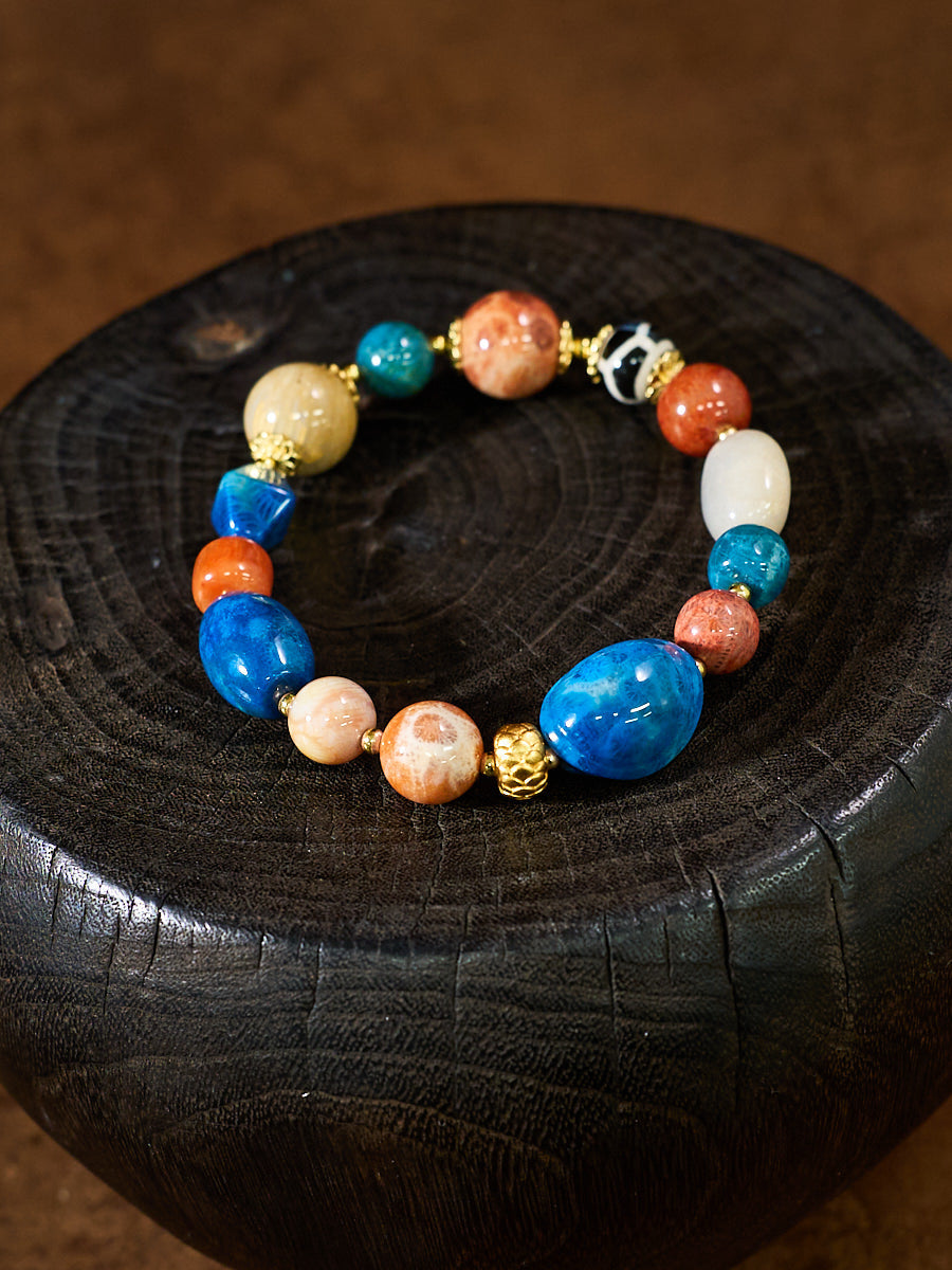 Agatized Coral & Turtle-Back Longevity Bead Protection Bracelet