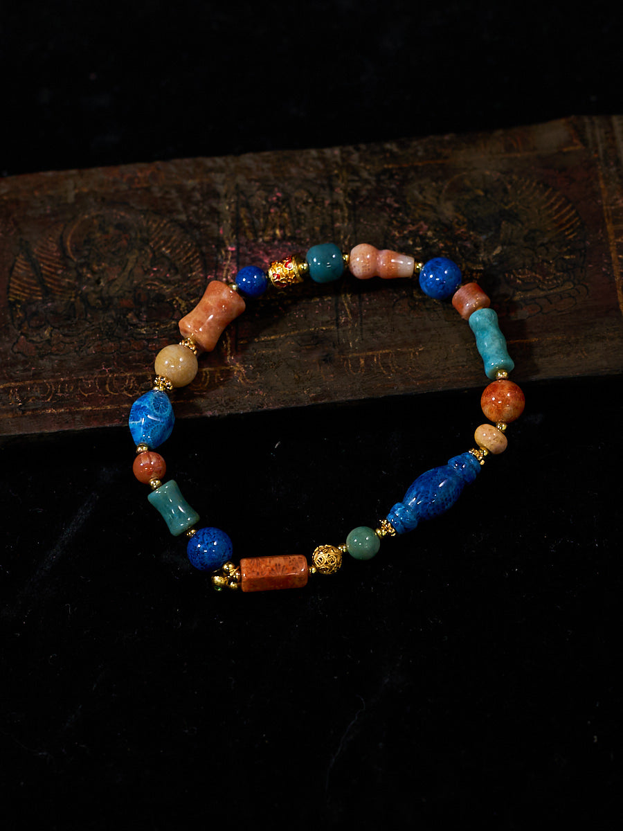 Agatized Coral Gourd Charm Energy Bracelet