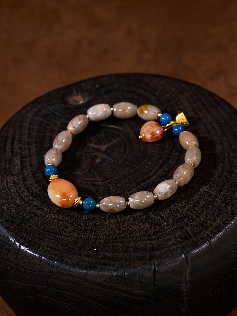 Agatized Coral Silver Healing Heart Bracelet