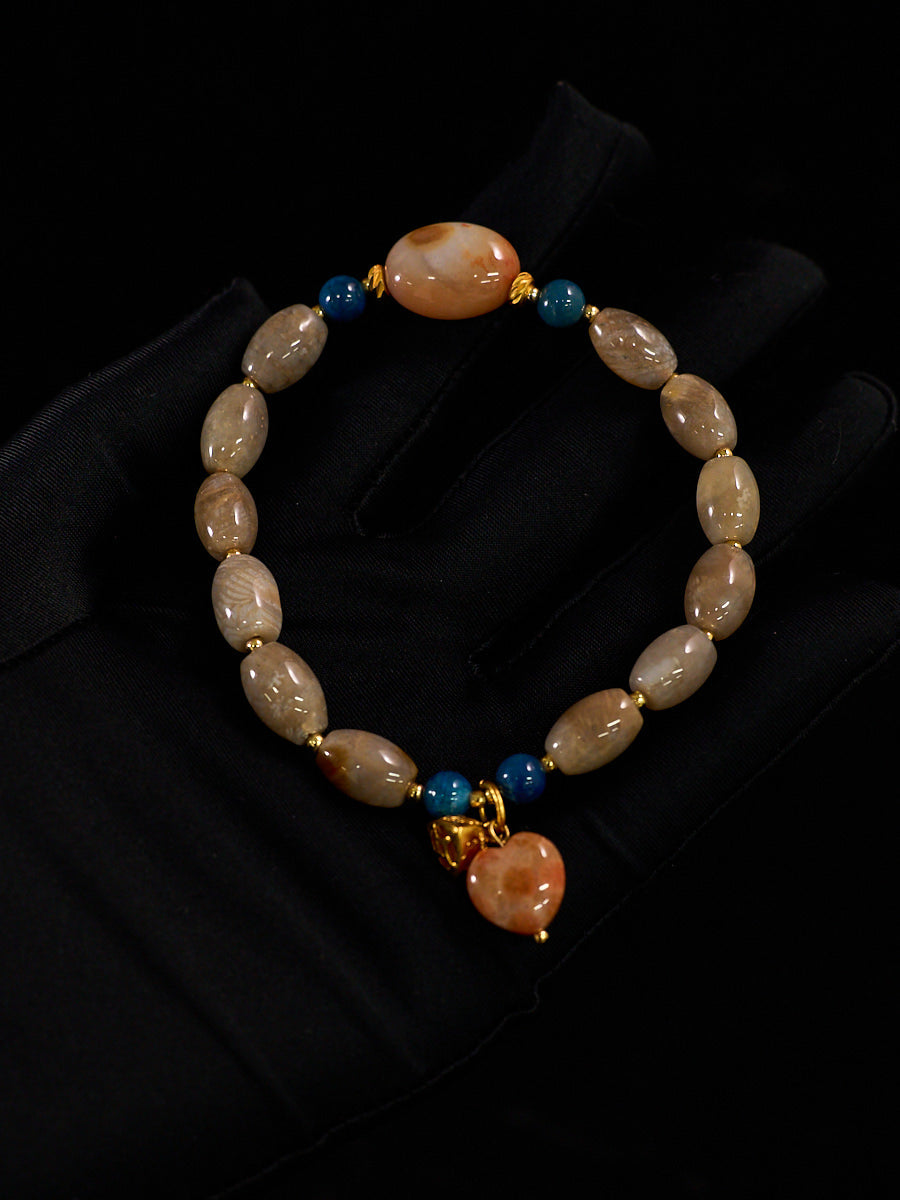 Agatized Coral Silver Healing Heart Bracelet