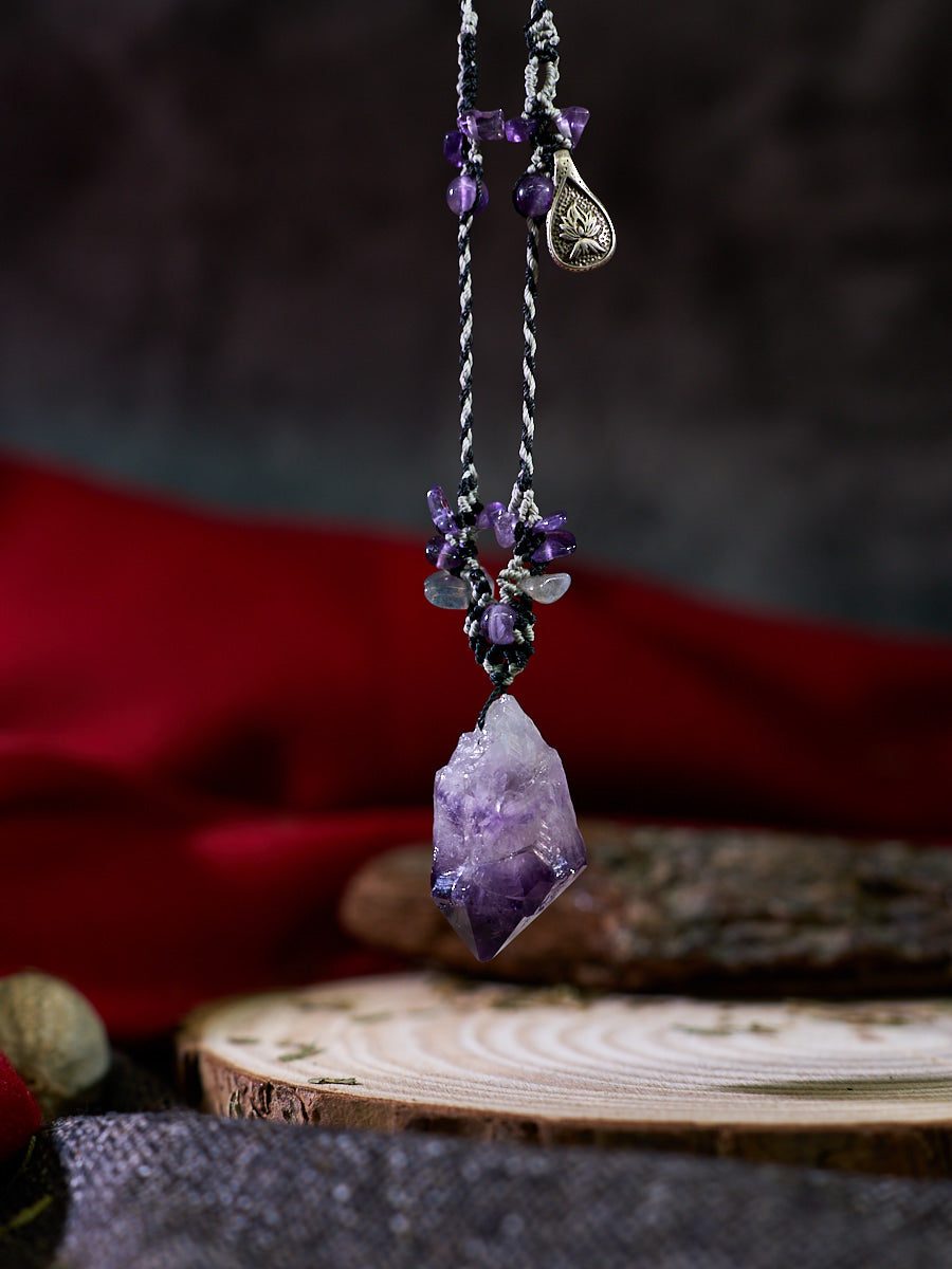 Profound Spirit Connection Amethyst Scepter Hand-woven Necklace