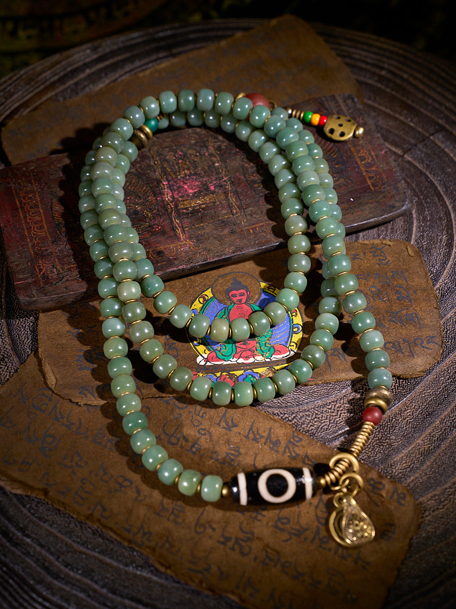 108 Bodhi Seed Dzi Bead Copper Mala Necklace