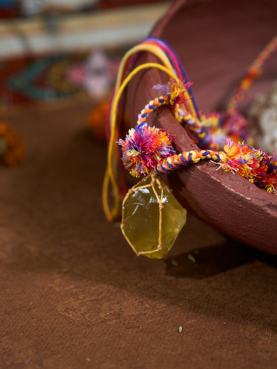 Wealth Energy · Solar Momentum Citrine Tibetan Handwoven Amulet Necklace