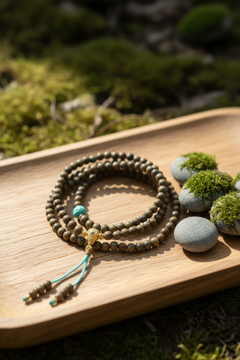 Sandalwood 108 Mala with Turquoise