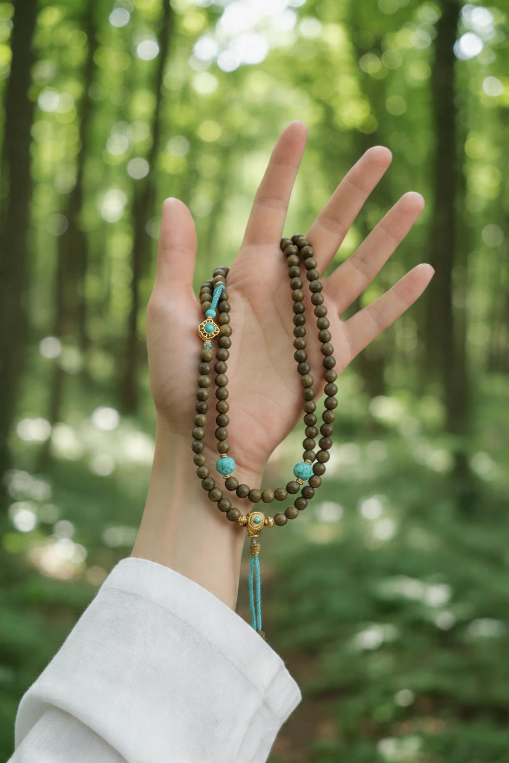 Sandalwood 108 Mala with Turquoise