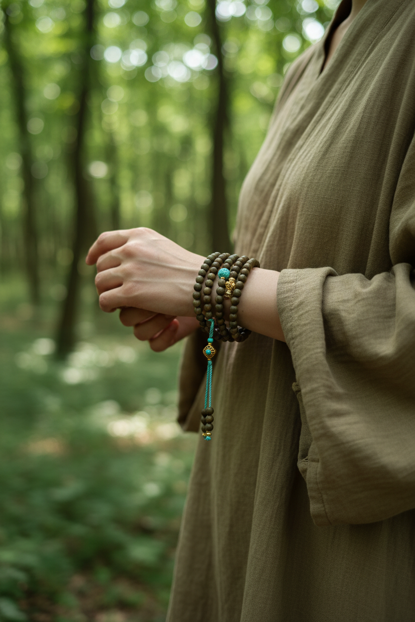 Sandalwood 108 Mala with Turquoise
