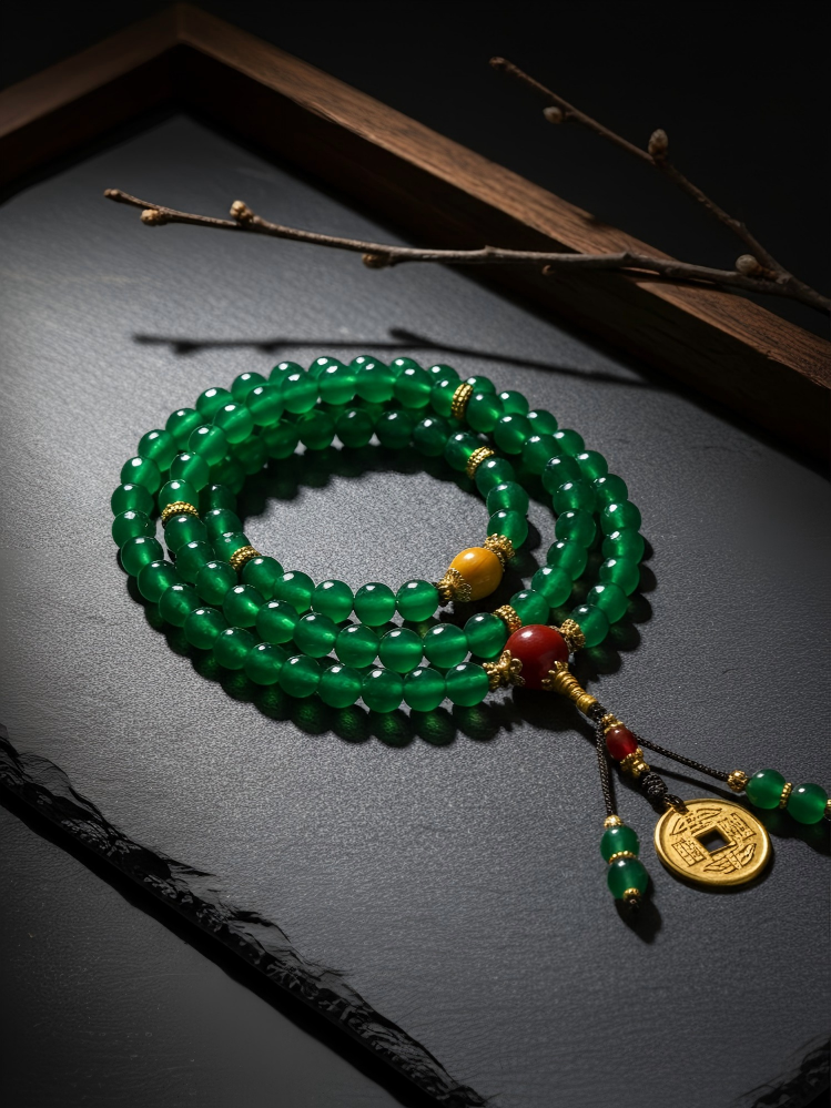 Green Dry Turquoise 108 Mala with Agate