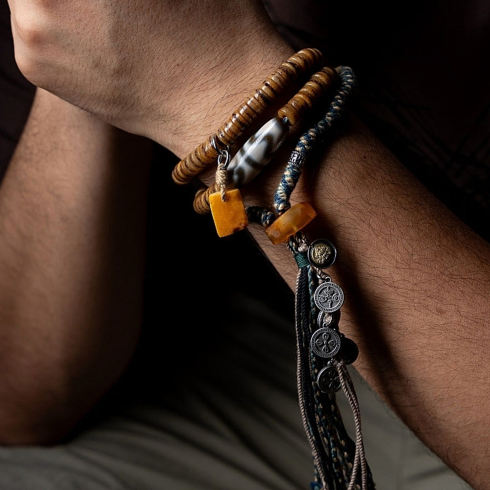 Sacred Guardian 108 Mala Beads Yak Bone Amber and Antler