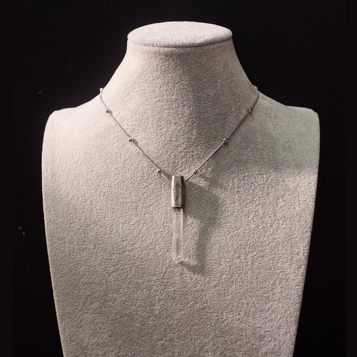 Eight Blessings from Tibet Spiritual Amulet Necklace in Sterling Silver & Crystal Quartz