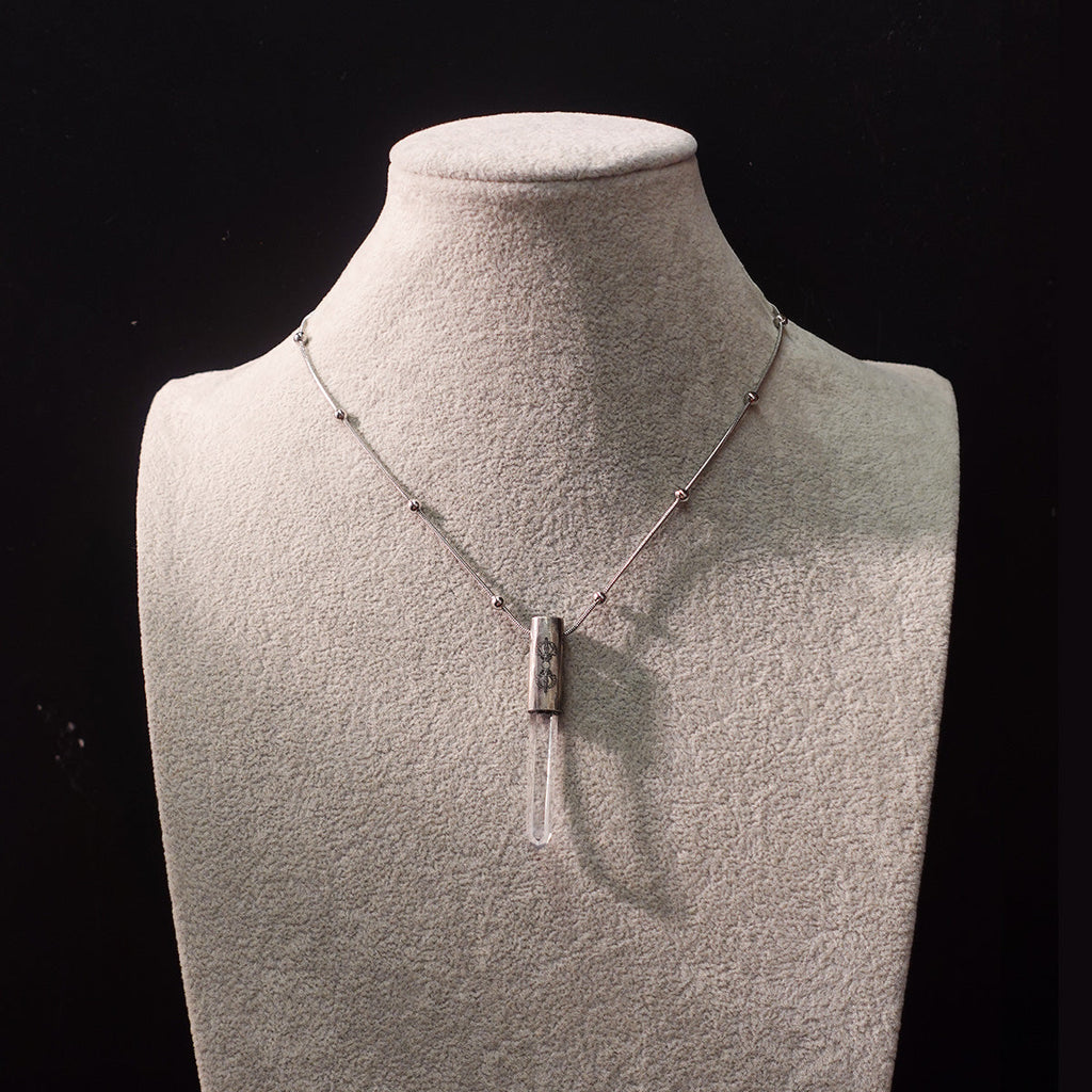 Eight Blessings from Tibet Spiritual Amulet Necklace in Sterling Silver & Crystal Quartz