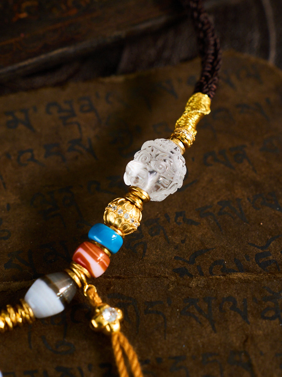 Fortune & Protection Nine-Eyed Cinnabar Dzi Bead Tibetan Necklace