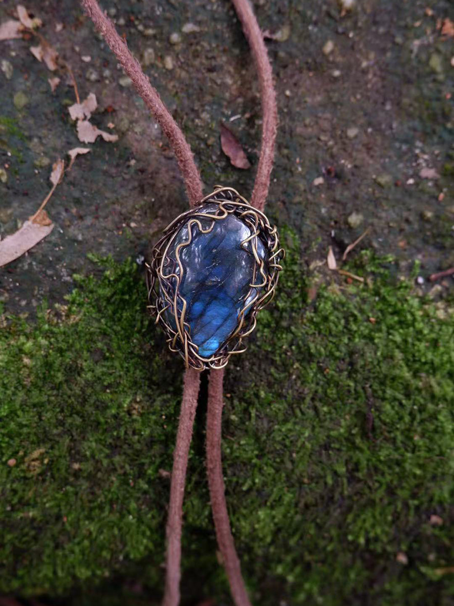 Labradorite Necklace Necklace with Yak Leather Cord