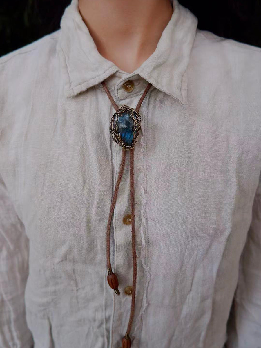 Labradorite Necklace Necklace with Yak Leather Cord