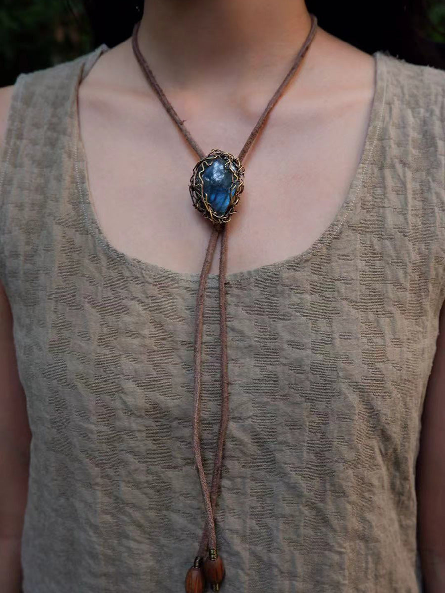 Labradorite Necklace Necklace with Yak Leather Cord
