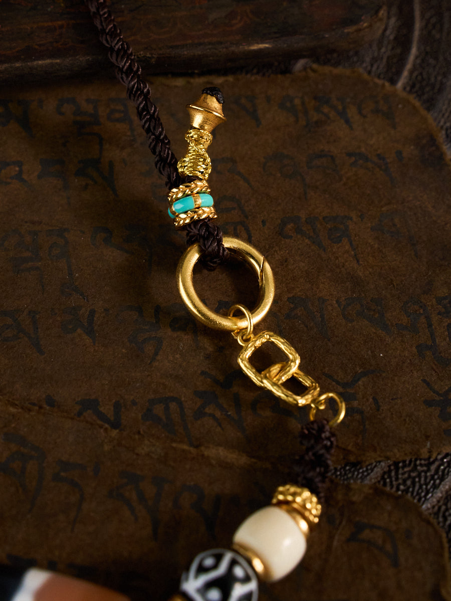 Five Pathways of Abundance & Supreme Fortune – Five-Line Dzi Bead Ganesha Handmade Necklace