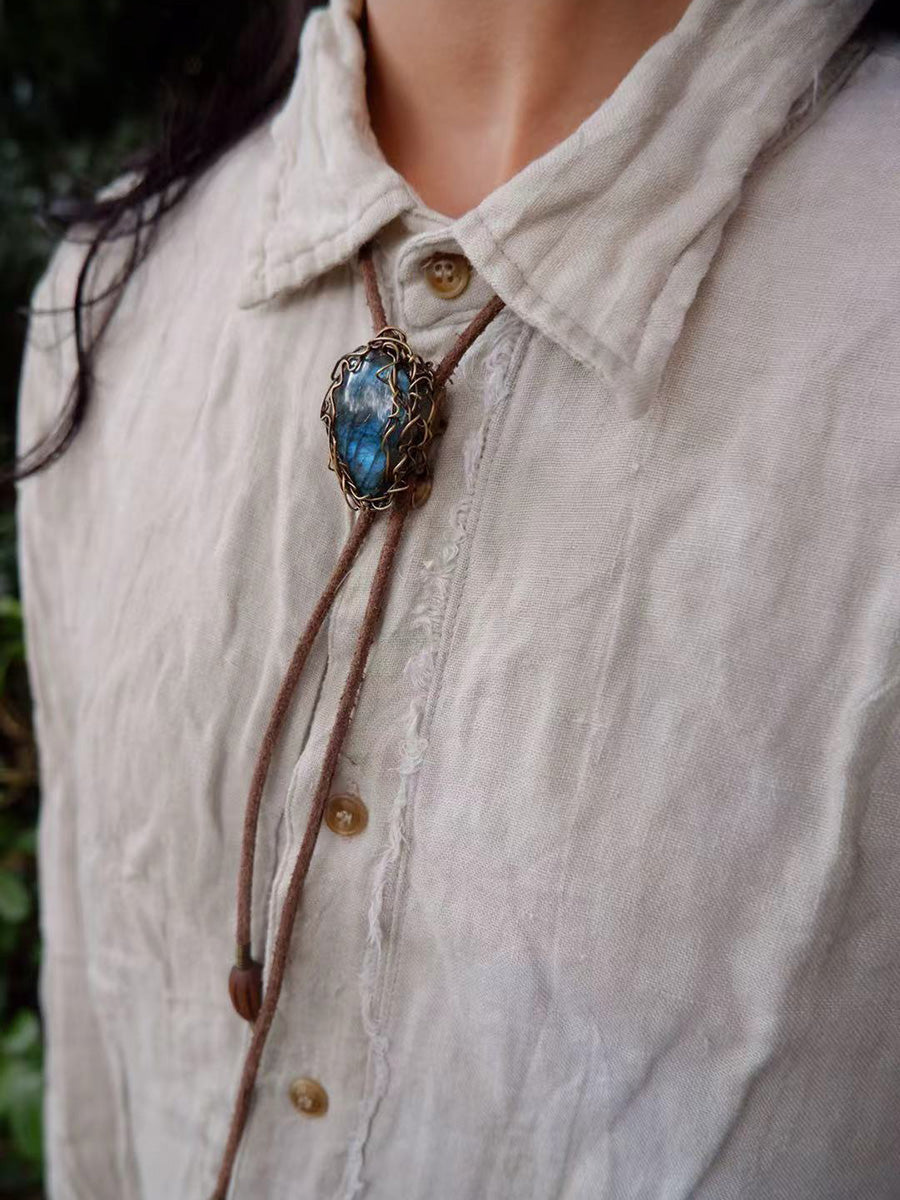 Labradorite Necklace Necklace with Yak Leather Cord