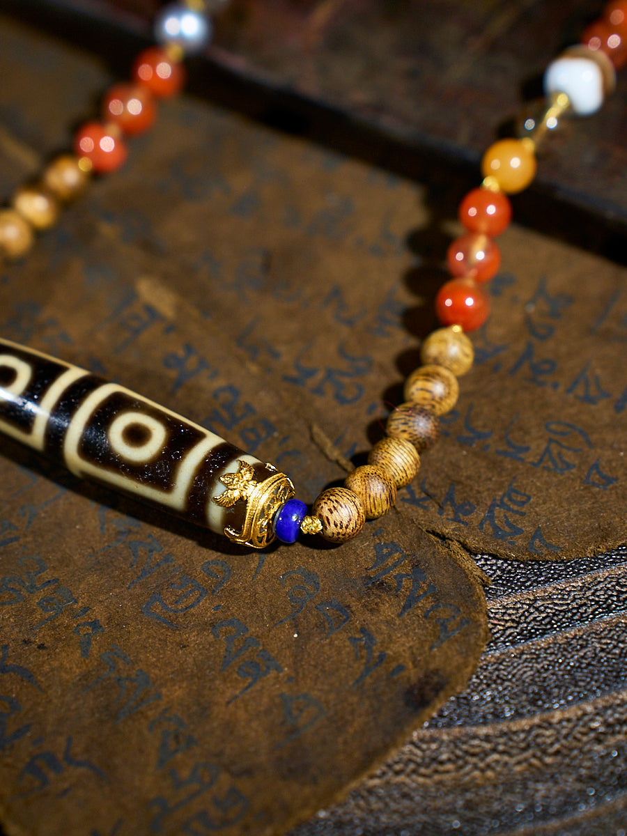 Blessed Wisdom Four-Eyed Agate & Agarwood 18K Gold Necklace