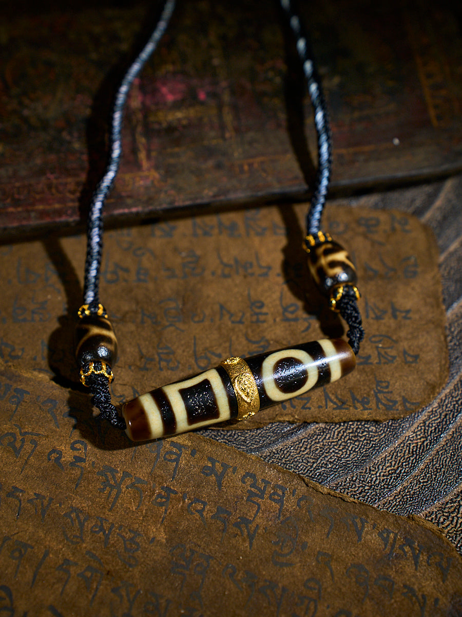 Celestial Balance Double Heaven-Earth Agate 18K Gold Dzi Necklace