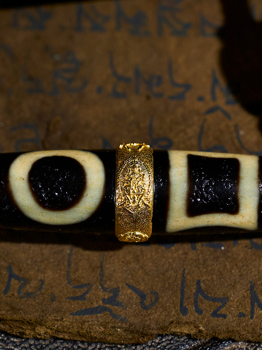 Celestial Balance Double Heaven-Earth Agate 18K Gold Dzi Necklace
