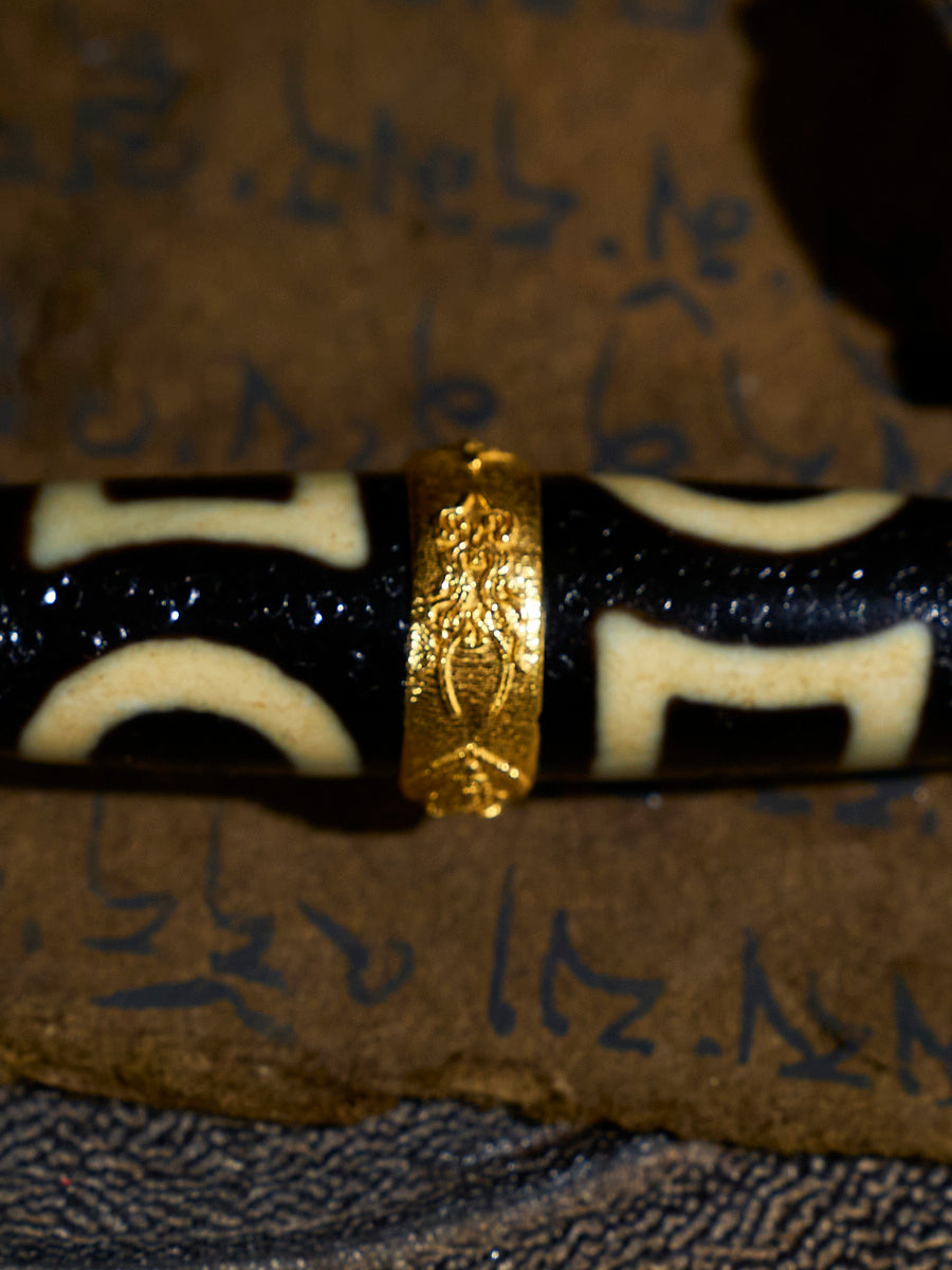 Celestial Balance Double Heaven-Earth Agate 18K Gold Dzi Necklace