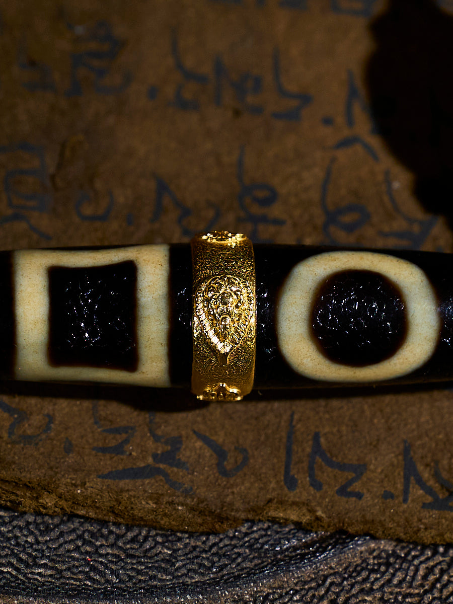 Celestial Balance Double Heaven-Earth Agate 18K Gold Dzi Necklace