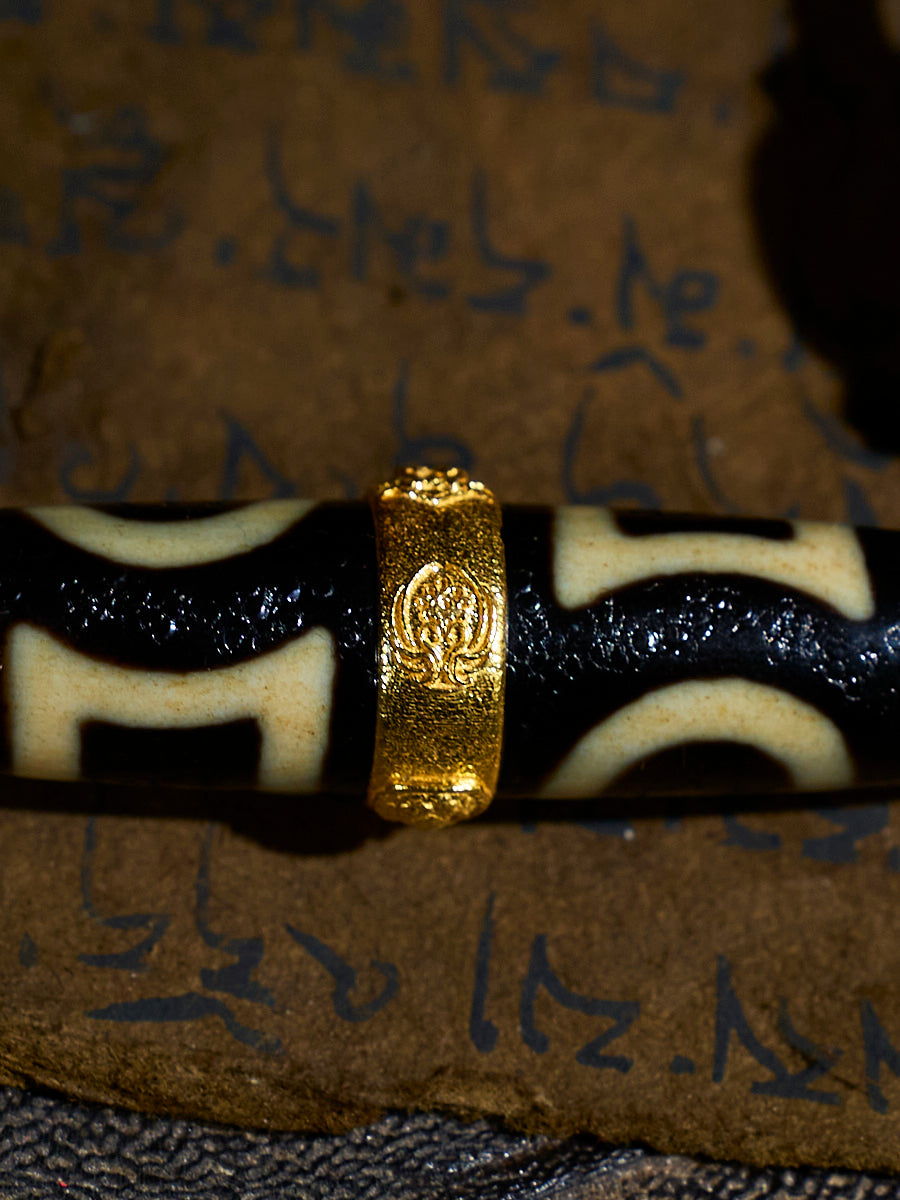Celestial Balance Double Heaven-Earth Agate 18K Gold Dzi Necklace