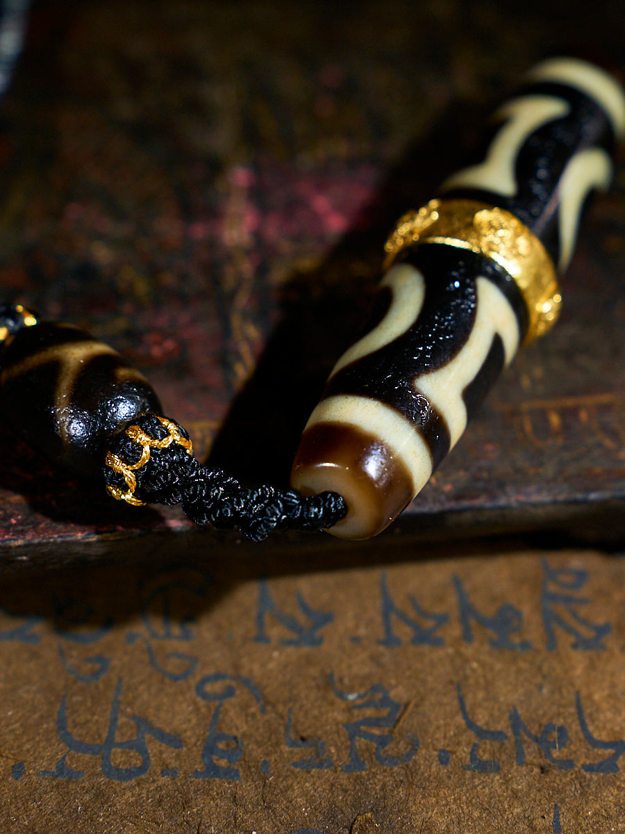 Celestial Balance Double Heaven-Earth Agate 18K Gold Dzi Necklace
