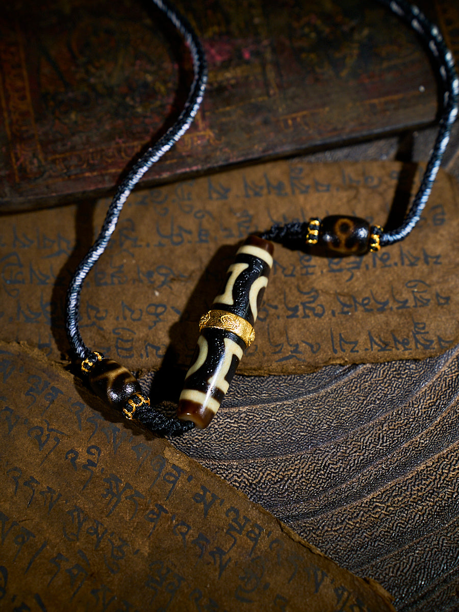 Celestial Balance Double Heaven-Earth Agate 18K Gold Dzi Necklace