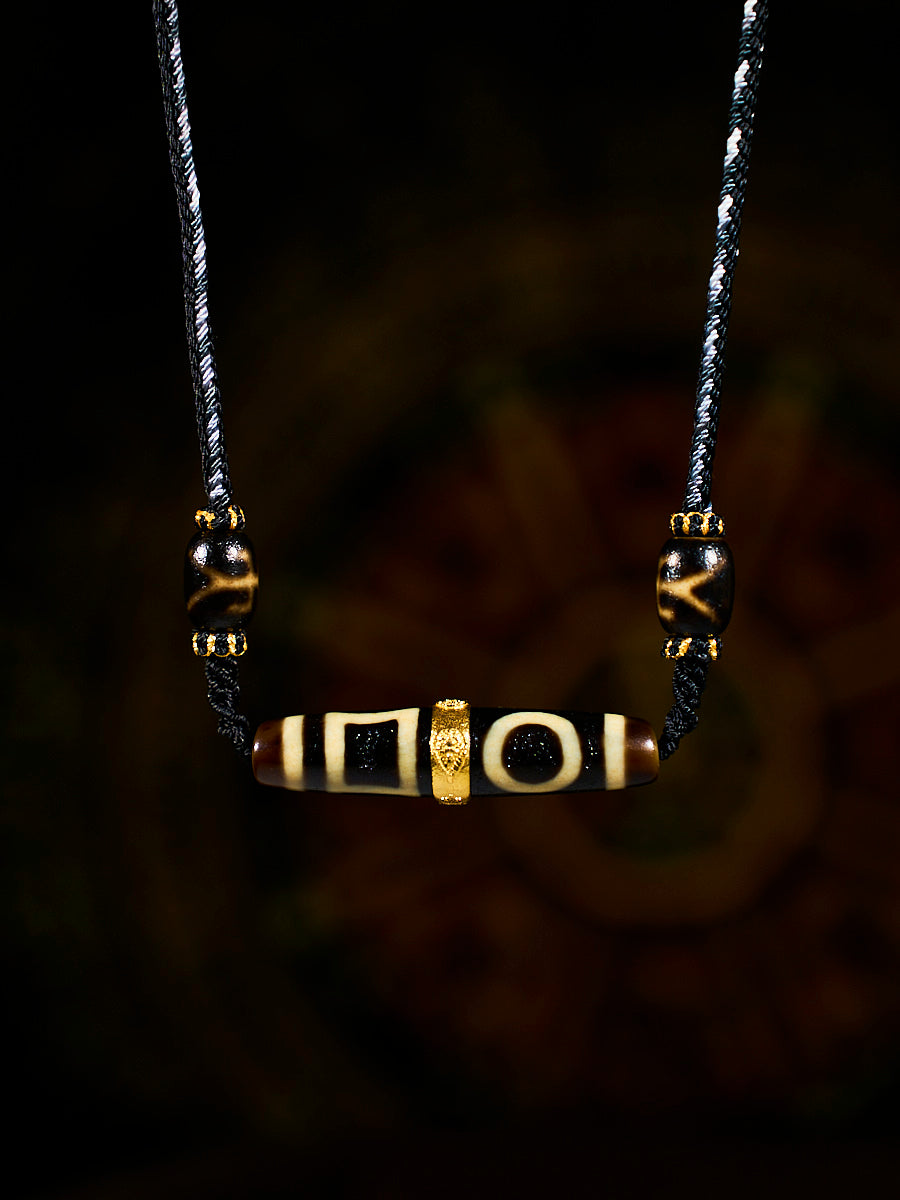 Celestial Balance Double Heaven-Earth Agate 18K Gold Dzi Necklace