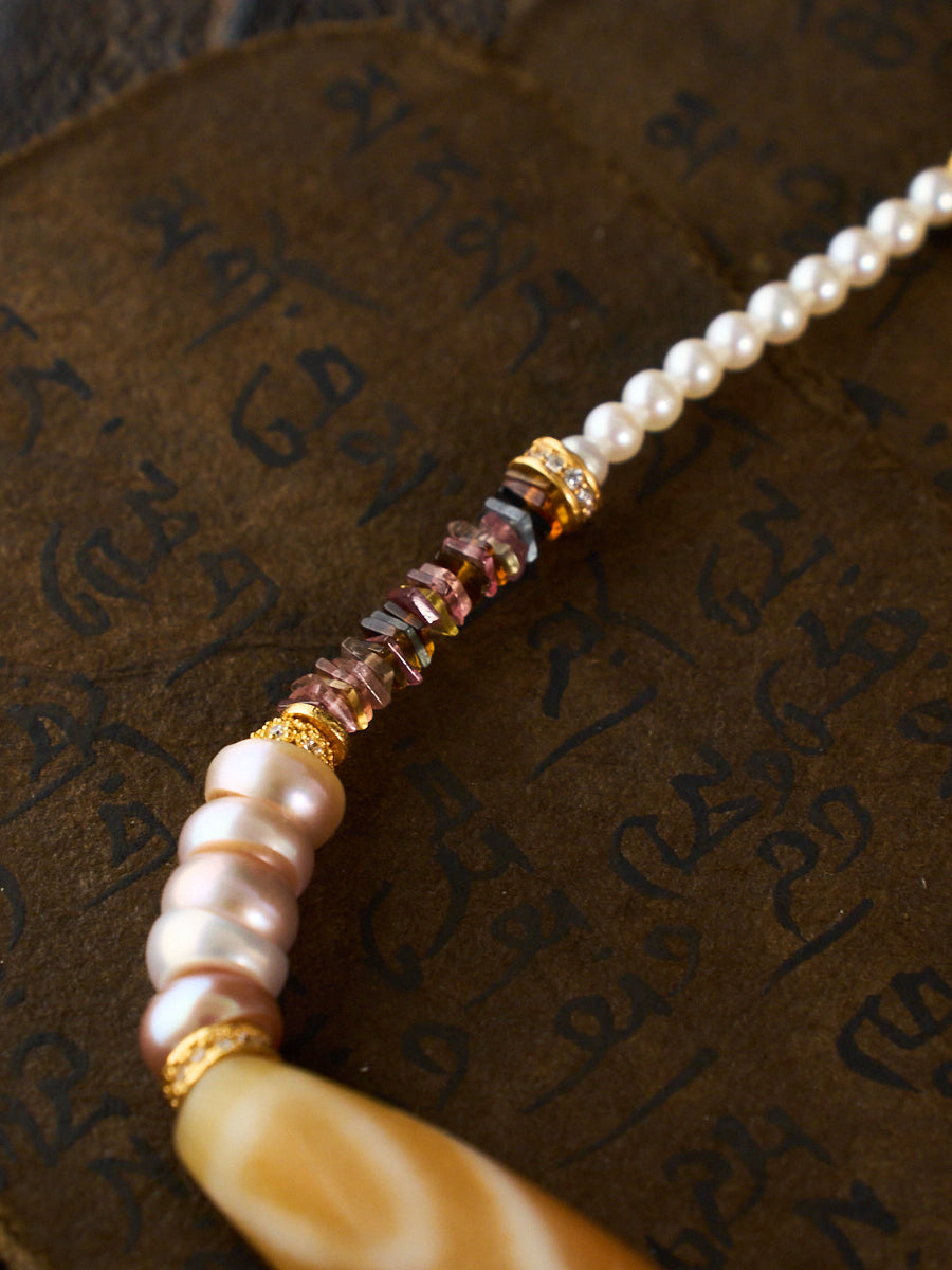 Fortune & Protection Nine-Eyed Cinnabar Dzi Bead Tibetan Necklace
