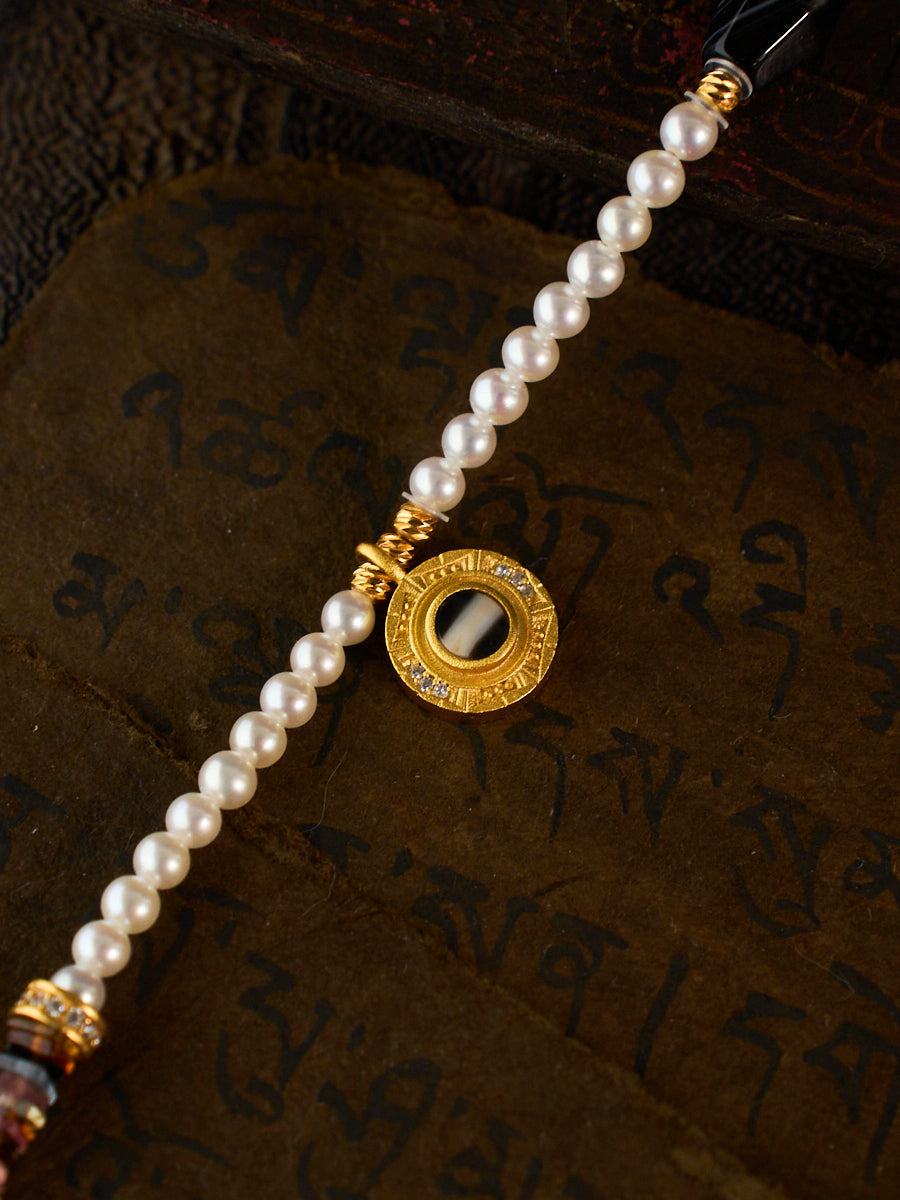Fortune & Protection Nine-Eyed Cinnabar Dzi Bead Tibetan Necklace