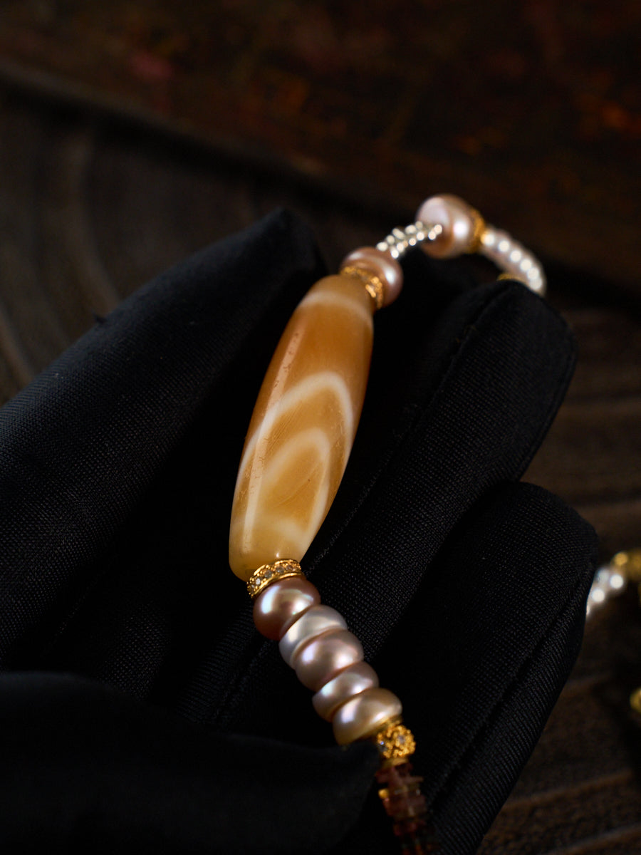 Fortune & Protection Nine-Eyed Cinnabar Dzi Bead Tibetan Necklace