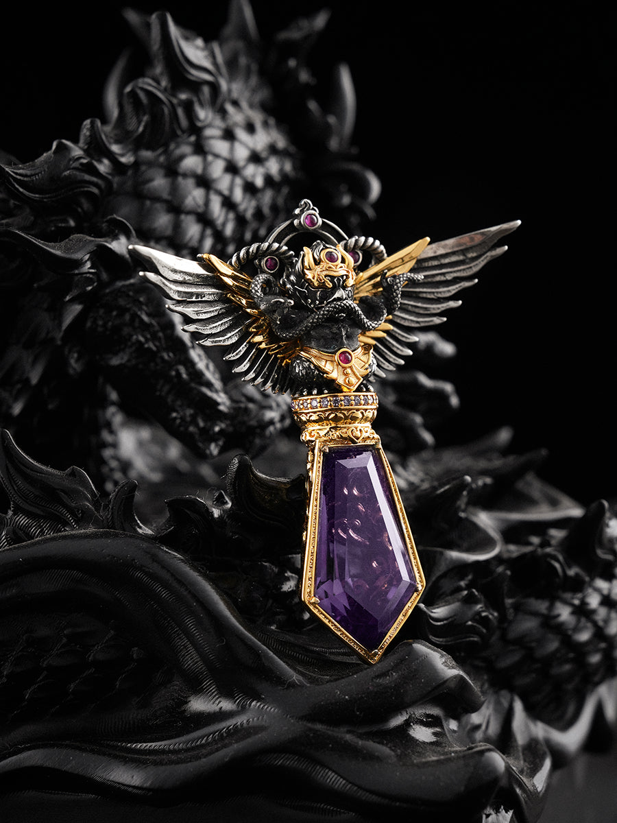 Protection Necklace Amethyst Heart-Soothing Garuda