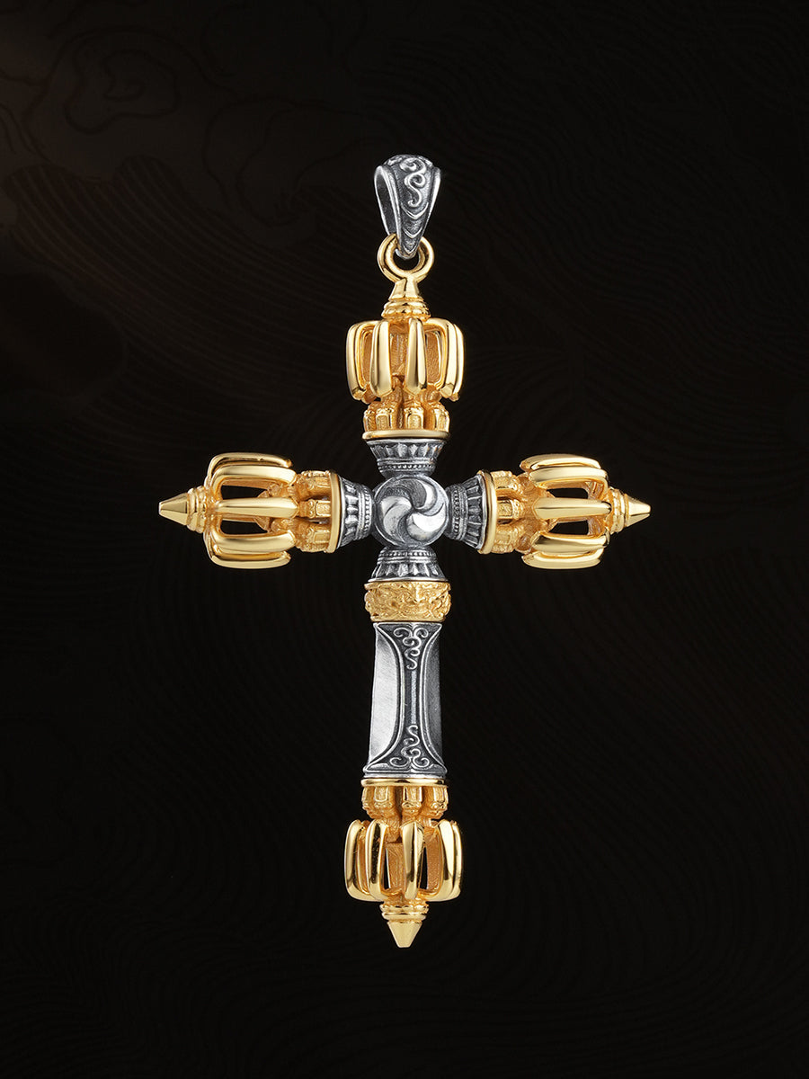 Strength Balance Tibetan Cross Vajra Sterling Silver Amulet Necklace