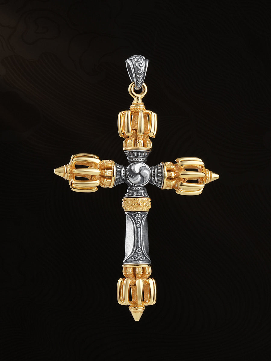 Strength Balance Tibetan Cross Vajra Sterling Silver Amulet Necklace