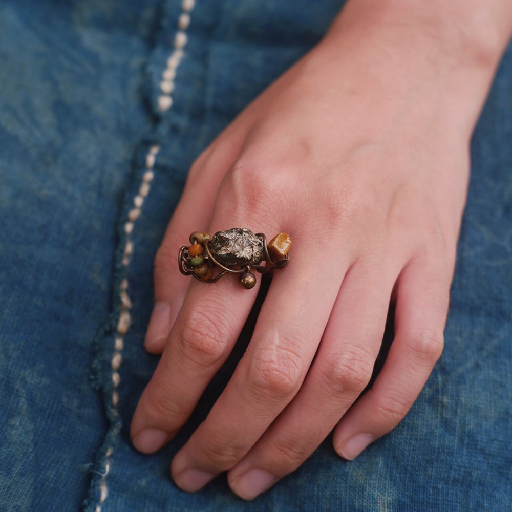 Good Fortune Natural Stone Ring with Copper Accents