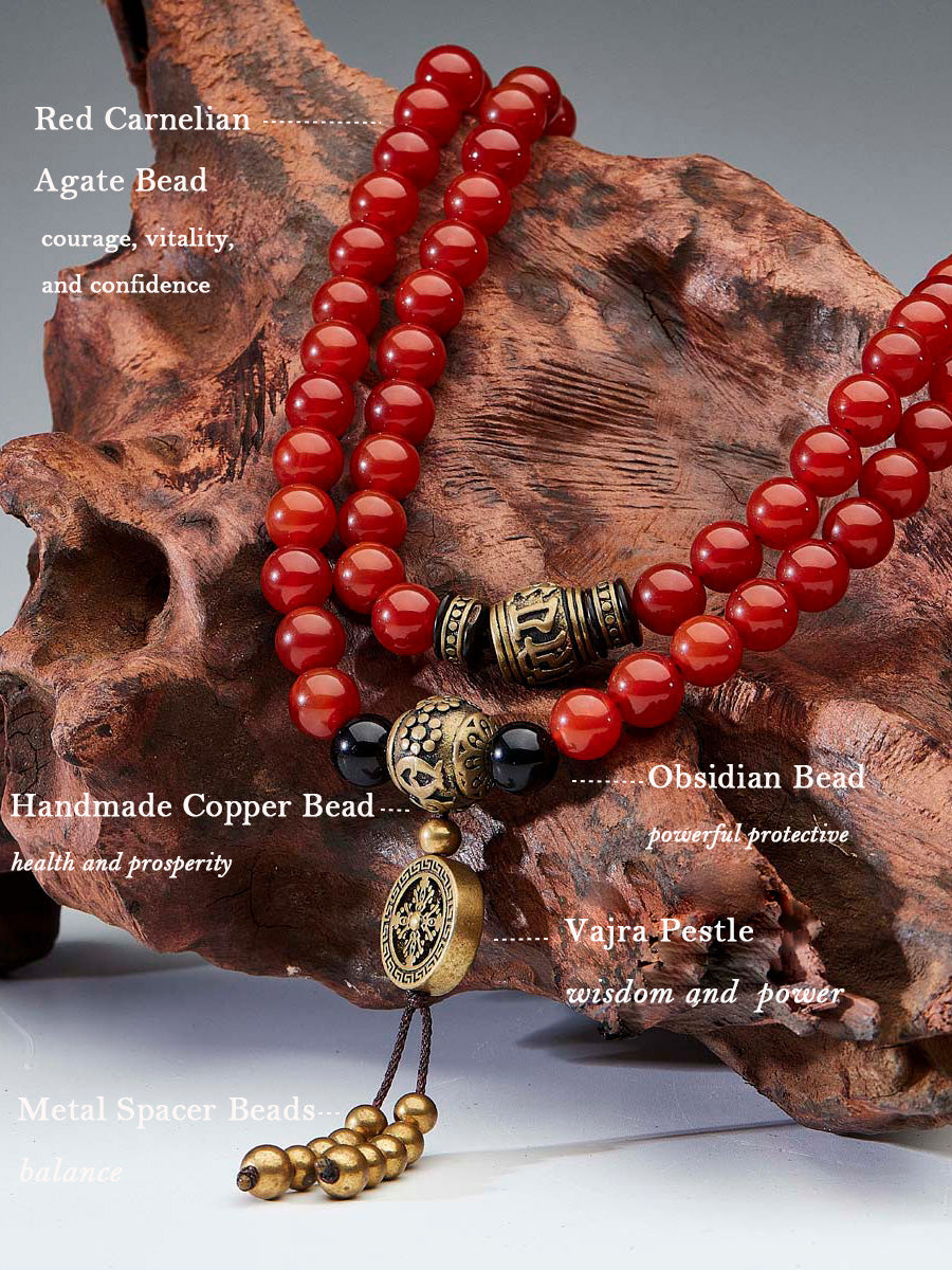 108 Red Agate Copper Mala Necklace