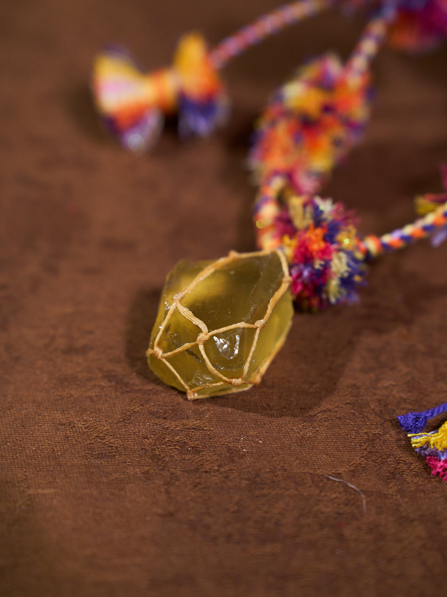 Wealth Energy · Solar Momentum Citrine Tibetan Handwoven Amulet Necklace