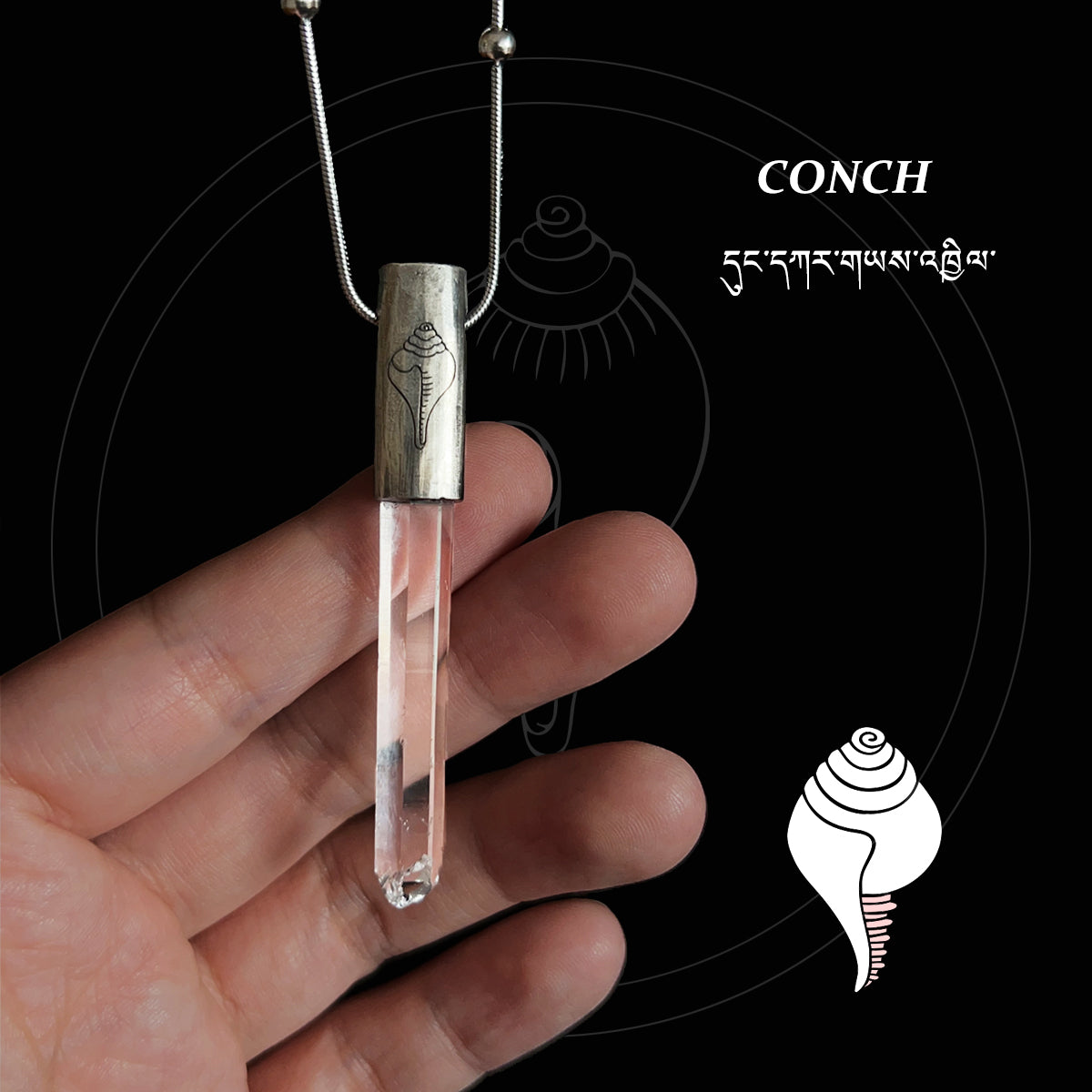 Eight Blessings from Tibet Spiritual Amulet Necklace in Sterling Silver & Crystal Quartz