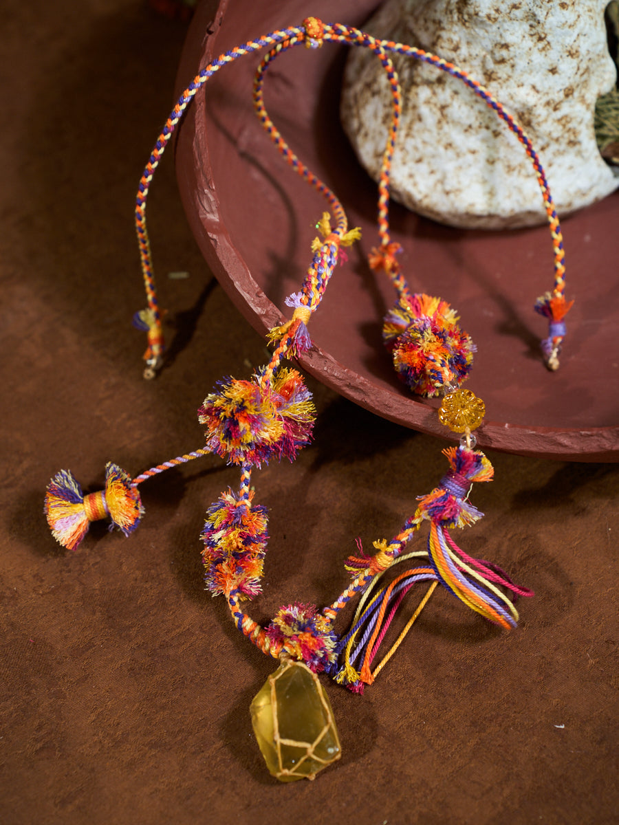 Wealth Energy · Solar Momentum Citrine Tibetan Handwoven Amulet Necklace