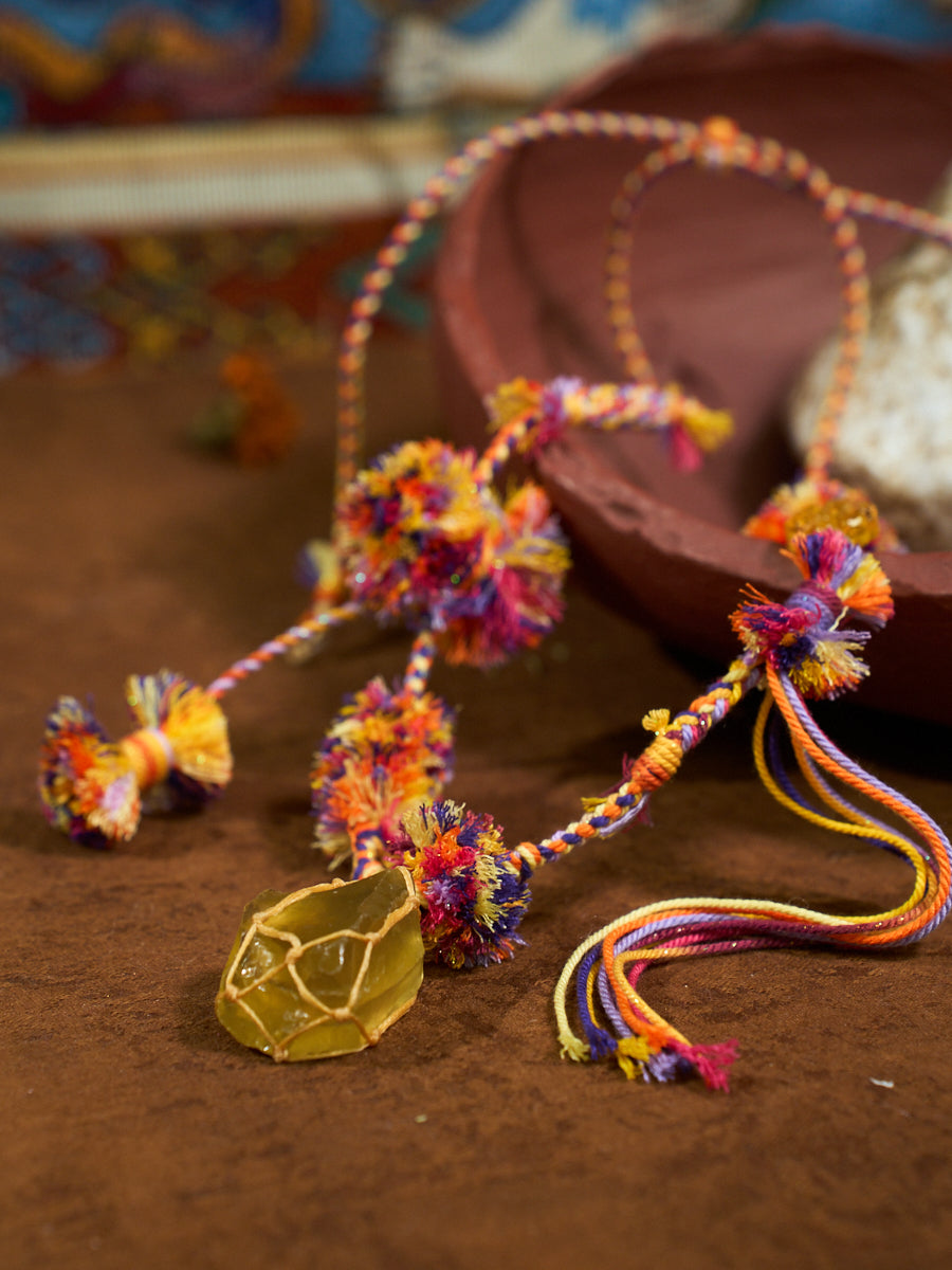 Wealth Energy · Solar Momentum Citrine Tibetan Handwoven Amulet Necklace