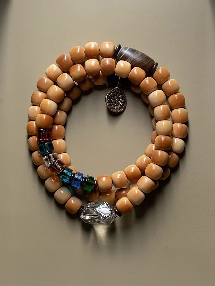 Bodhi Seed 108 Mala Necklace – Nine-Palace Bagua & Five-Color Crystal Design