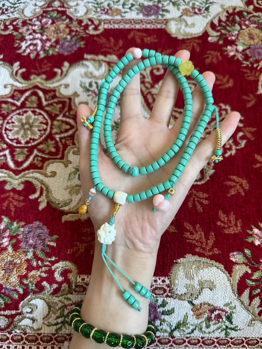 Turquoise 108  Mala Beads Beeswax Amber