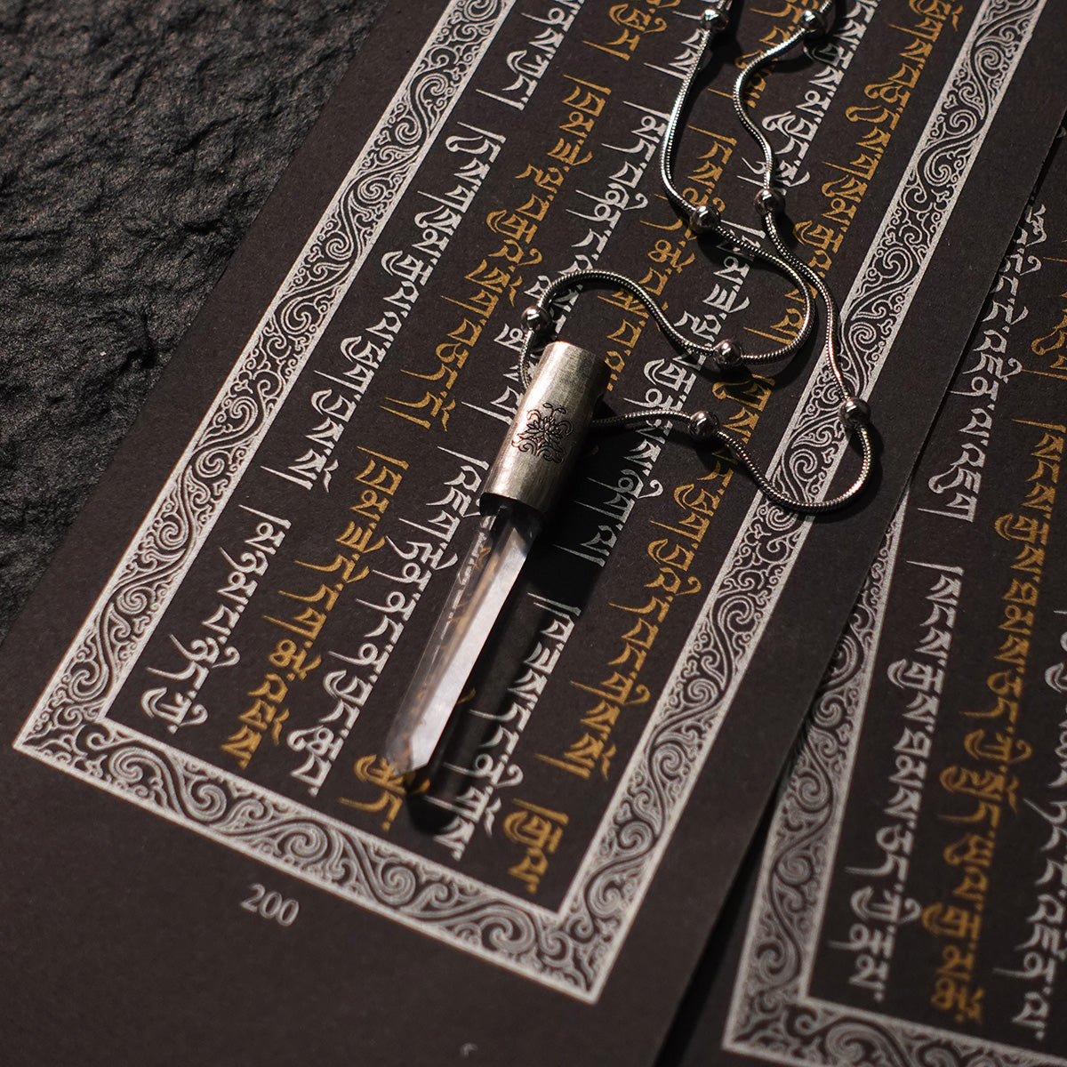 Eight Blessings from Tibet Spiritual Amulet Necklace in Sterling Silver & Crystal Quartz