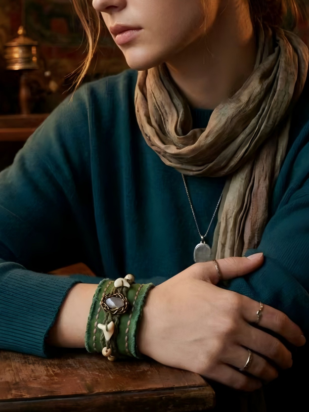 Plant-dyed Vintage Cloth Artisan Braid Forest Green