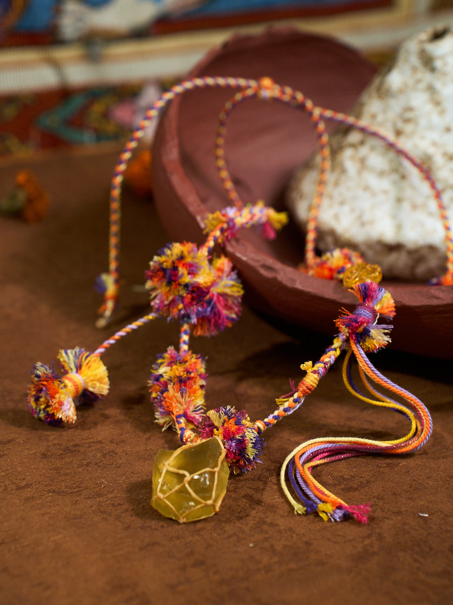 Wealth Energy · Solar Momentum Citrine Tibetan Handwoven Amulet Necklace