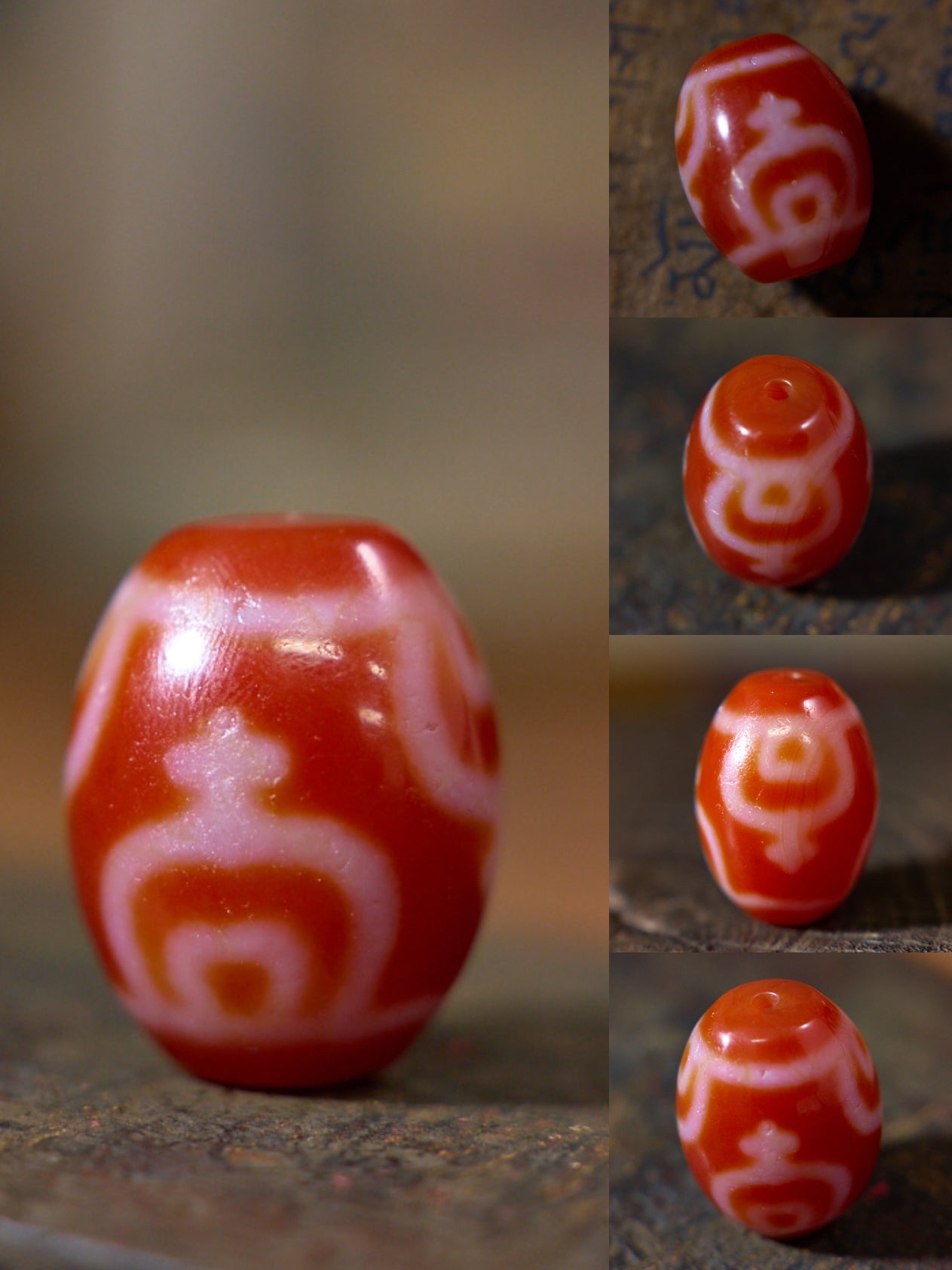 Sacred Flame Red Agate Dzi Bead