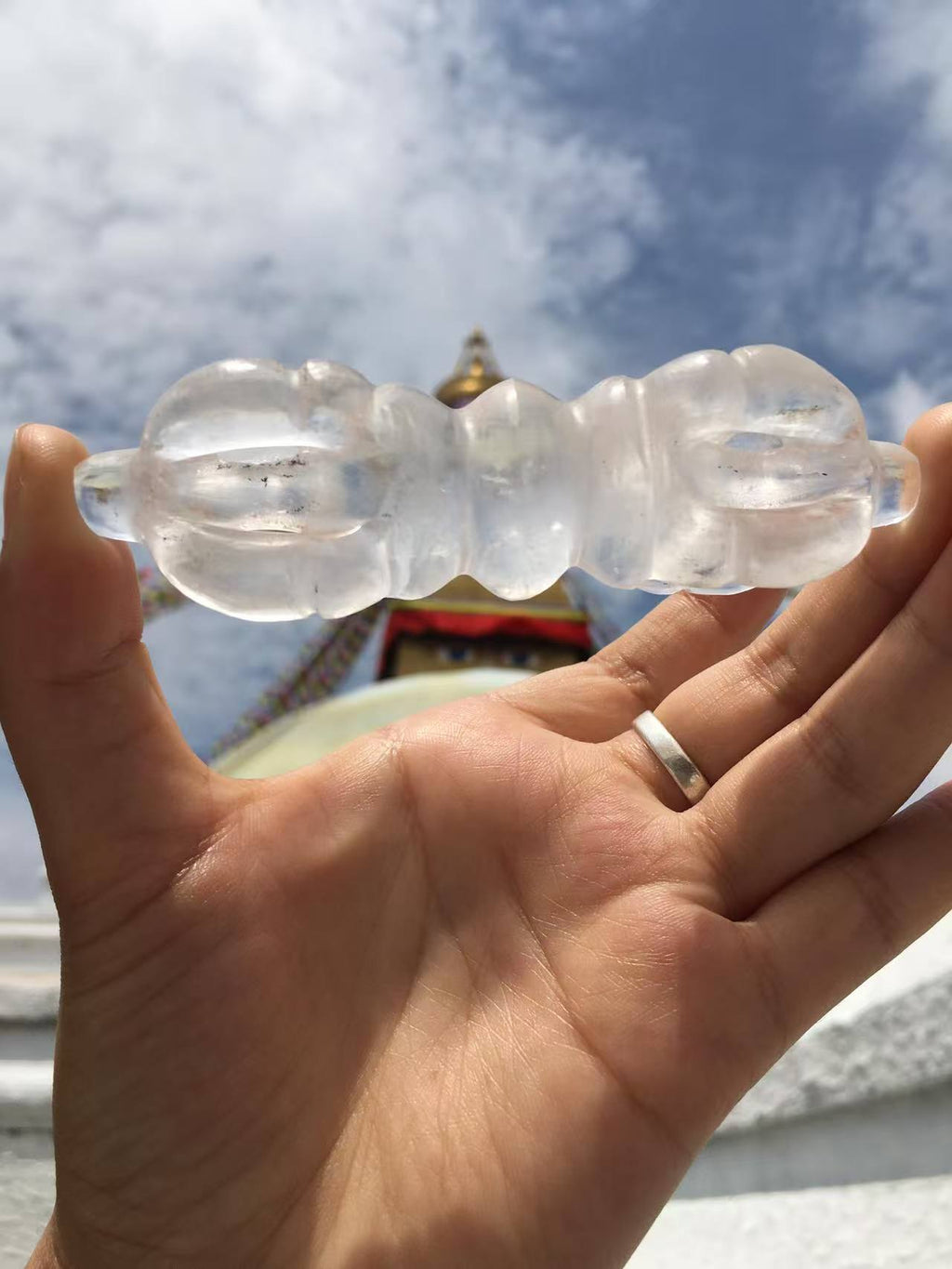 Crystal Vajra Symbol | Clear Quartz Ritual Object for Spiritual Strength and Protection
