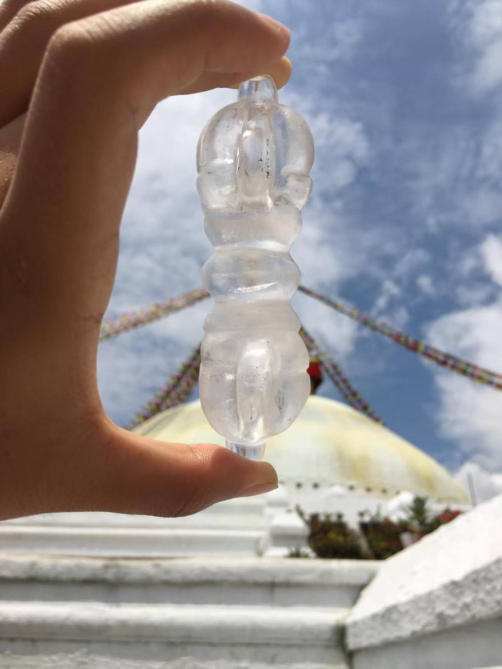 Crystal Vajra Symbol | Clear Quartz Ritual Object for Spiritual Strength and Protection